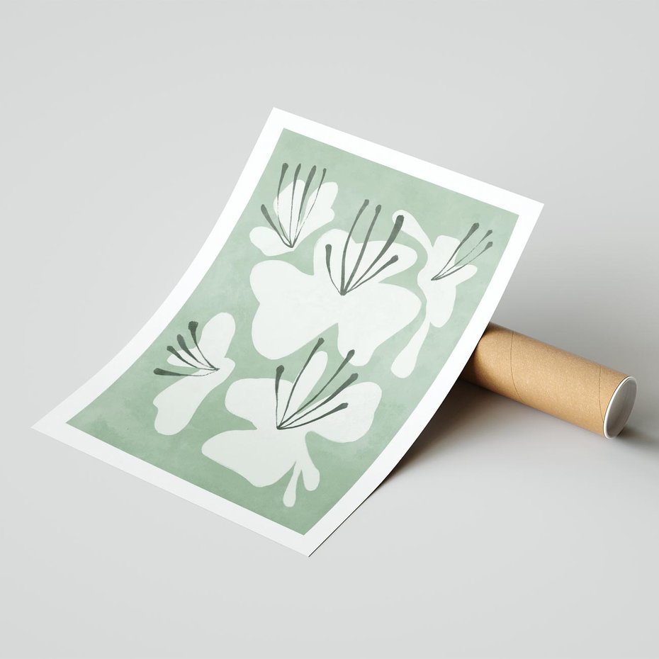 Plakat bez ramy 50x70 - Rozkwitające Ukojenie - zgaszona zieleń, kwiaty