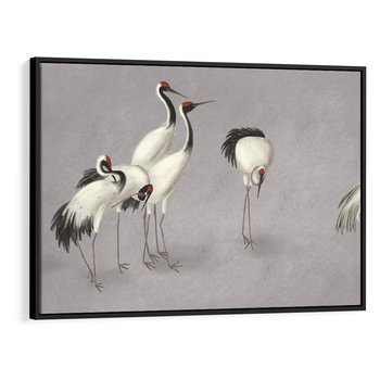 Obraz w ramie 70x50 - Spojrzenie wstecz w pędzlu - szkic rysunek, japońskie żurawie - rama czarna