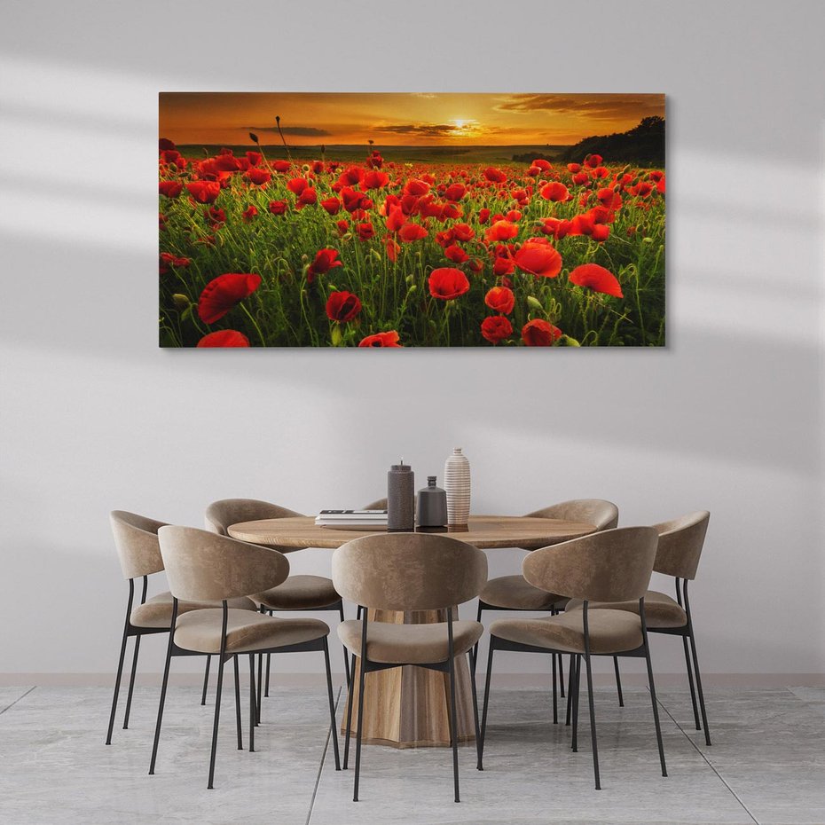 Obraz na płótnie 120x60 - Maki na łące: Przebudzenie wiosny - mak, maki