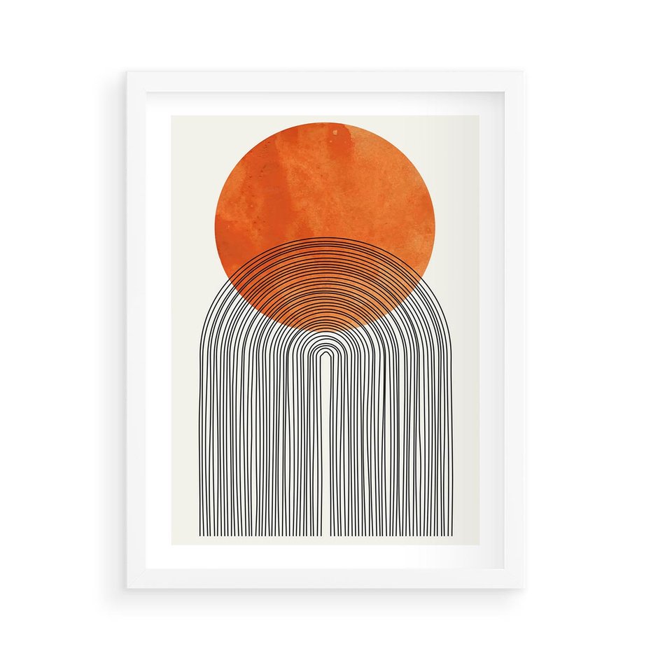 Plakat w ramie 50x70 - Abstrakcyjne Pulsacje - koło, boho styl - rama biała