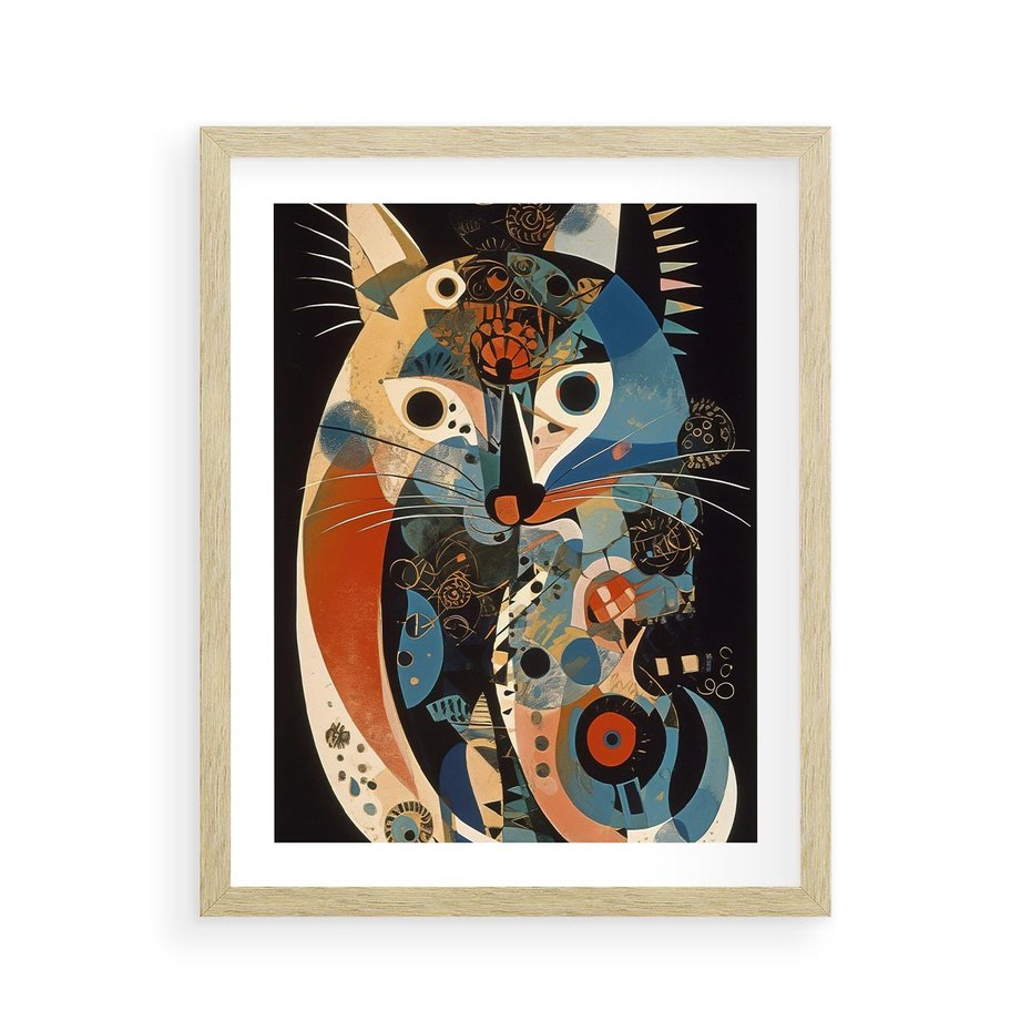 Plakat w ramie 40x50 - Księga Surrealnych Wymiarów - abstrakcyjny obraz olejny, kot - rama drewno