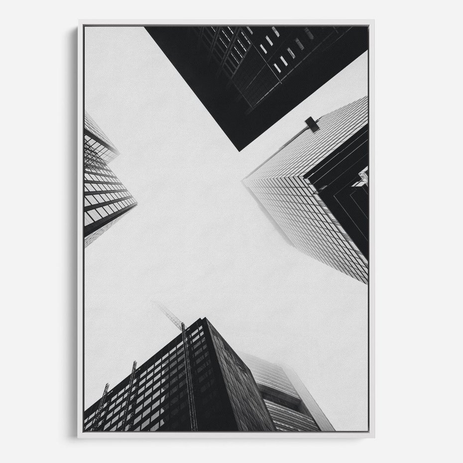 Obraz w ramie 80x120 - Nowoczesna Dynamika - perspektywa, wieżowce - rama biała