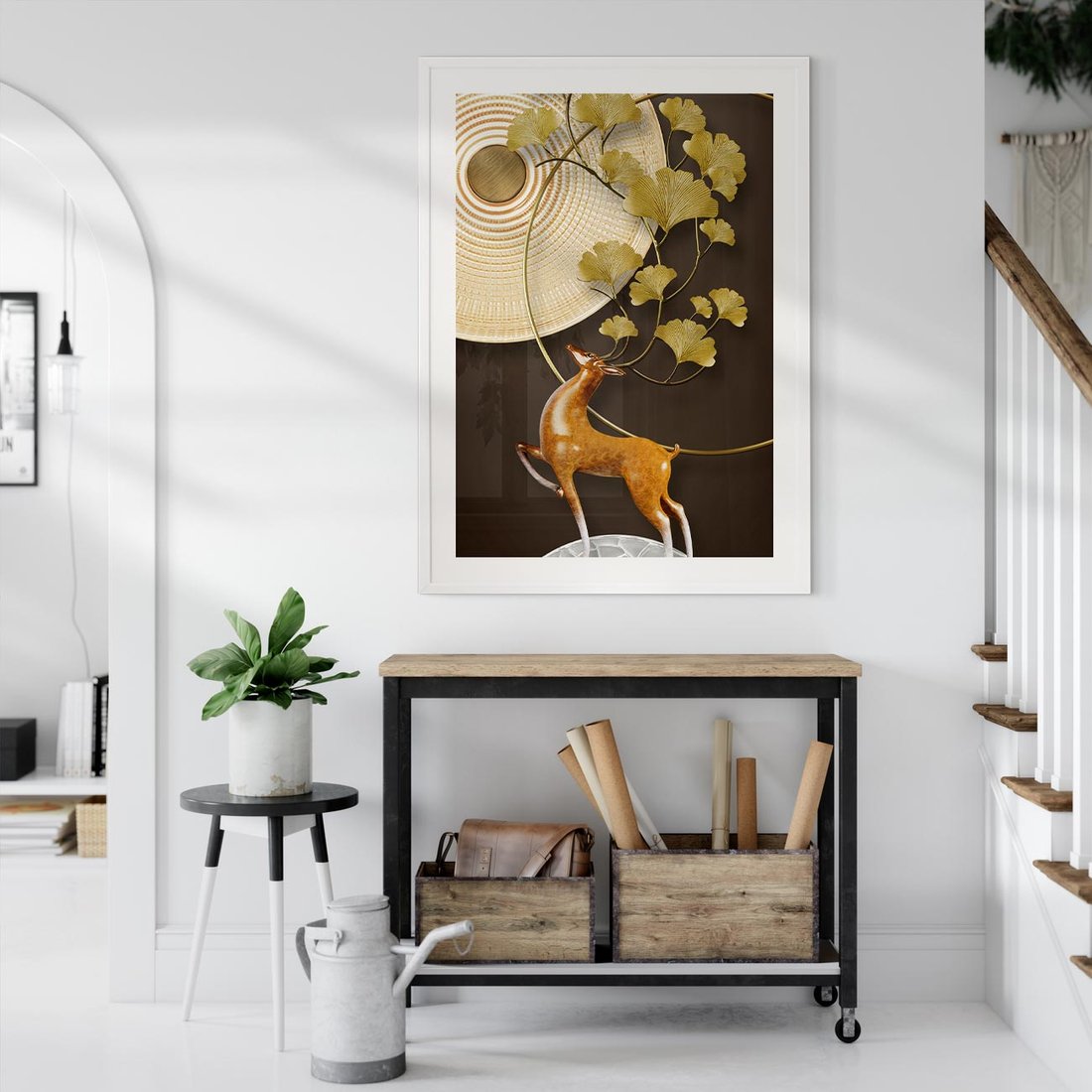 Plakat bez ramy 21x30 - Elegancja i Tradycja - złote, liście