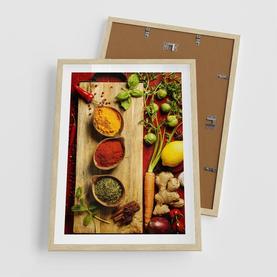 Plakat w ramie 50x70 - Smakowy Zmysł - przyprawy, kuchnia - rama drewno