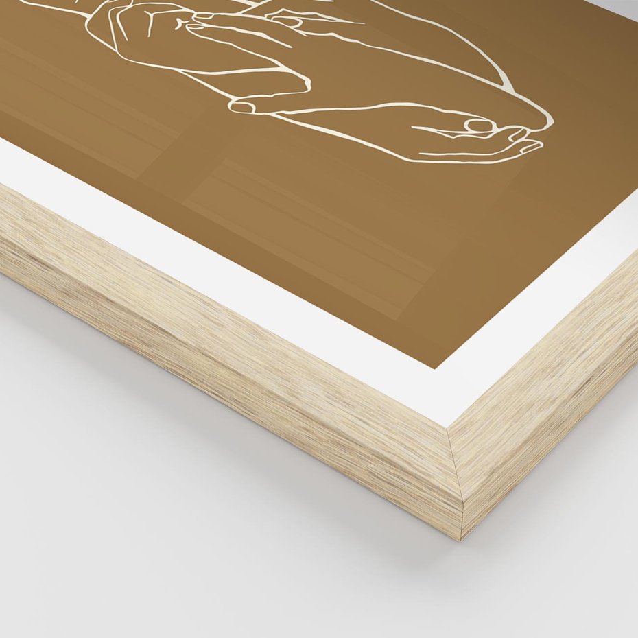 Plakat w ramie 50x70 - Splecione Dłonie - szkic, minimalizm - rama drewno