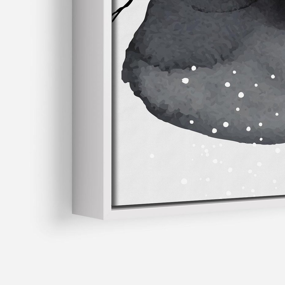 Obraz w ramie 50x50 - Impresje Harmonii - abstrakcyjne plamy akwarelowe, czarny szkic - rama biała