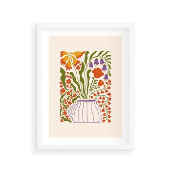 Plakat w ramie 30x40 - Świeżość Kwiatów - kwiaty w wazonie, minimalistyczna kompozycja - rama biała