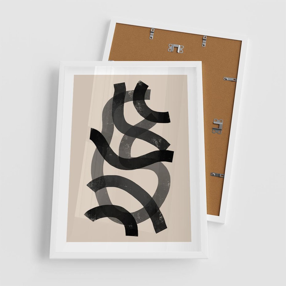 Plakat w ramie 50x70 - Strukturalne Odbicia Innowacji - zaplątane minimalistyczne linie, na bezowym tle - rama biała