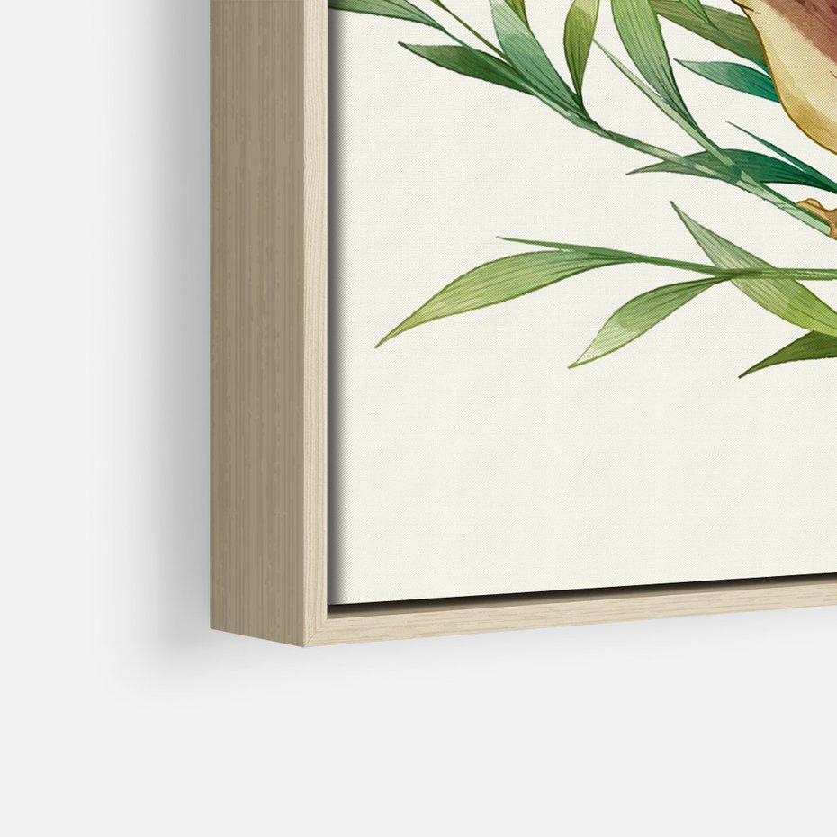 Obraz w ramie 50x70 - Roślinne Nastroje - japońska sztuka, ptak - rama drewno