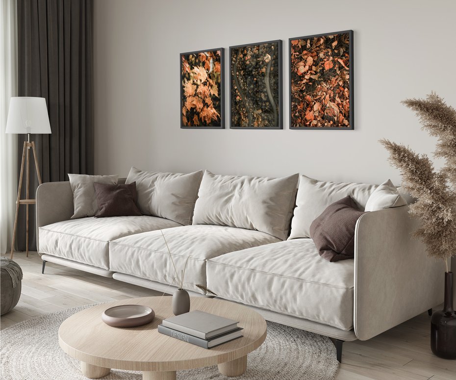 Zestaw obrazy w ramie 30x40 galeria - Jesień, liście, droga - rama czarna