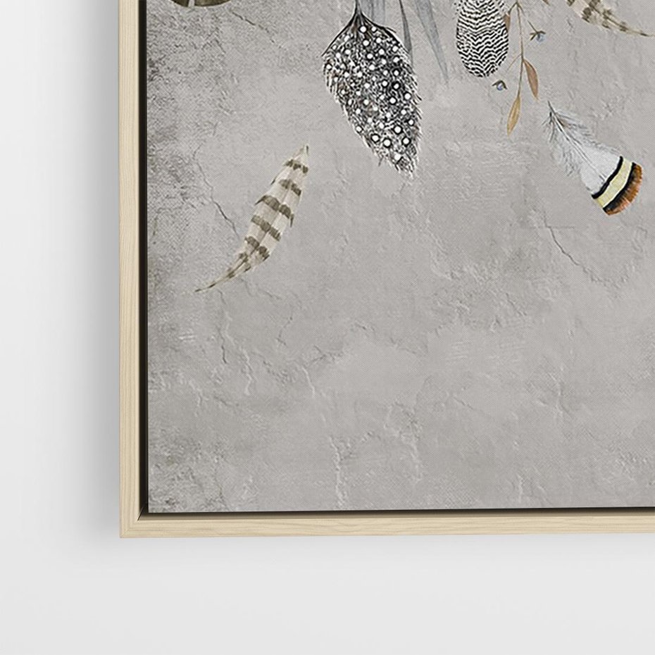 Obraz w ramie 70x50 - Sploty losu na płótnie - kompozycja boho piór, indiańskie pióra - rama drewno