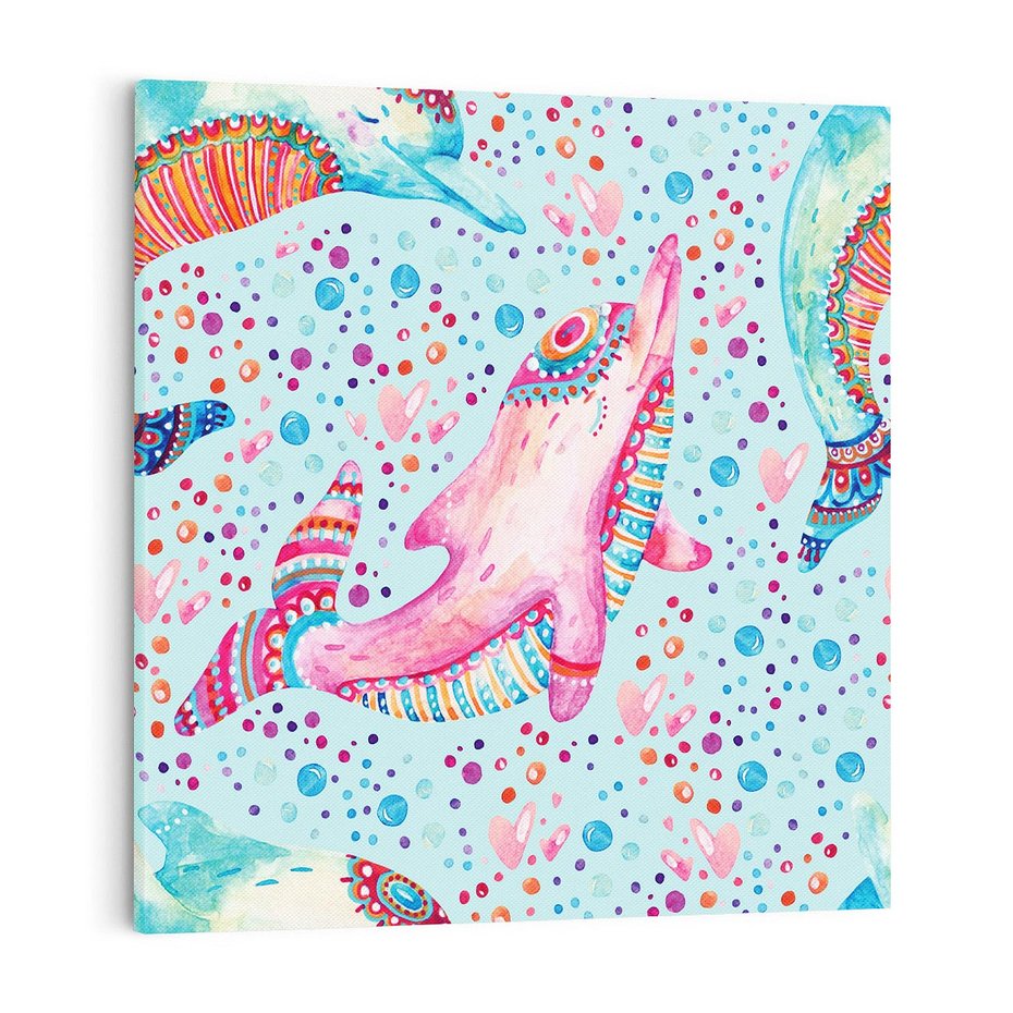 Obraz na płótnie 70x70 - Lekkość W Ruchu - delfin, akwarela