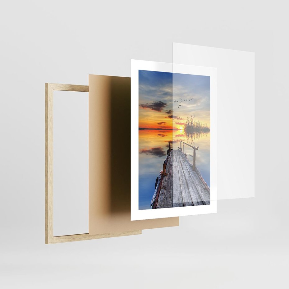 Plakat w ramie 30x40 - Zachód słońca na pomostach - zachód, słońca - rama drewno