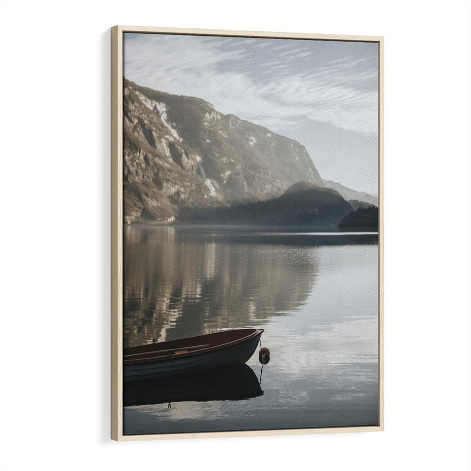 Obraz w ramie 80x120 - Refleksje Natury - morze, łódka - rama drewno