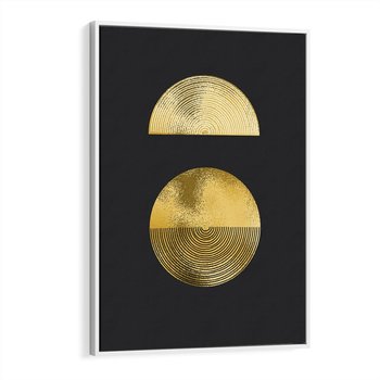 Obraz w ramie 70x100 - Migotliwe Przeniknięcia - złote koła, czarne tło - rama biała