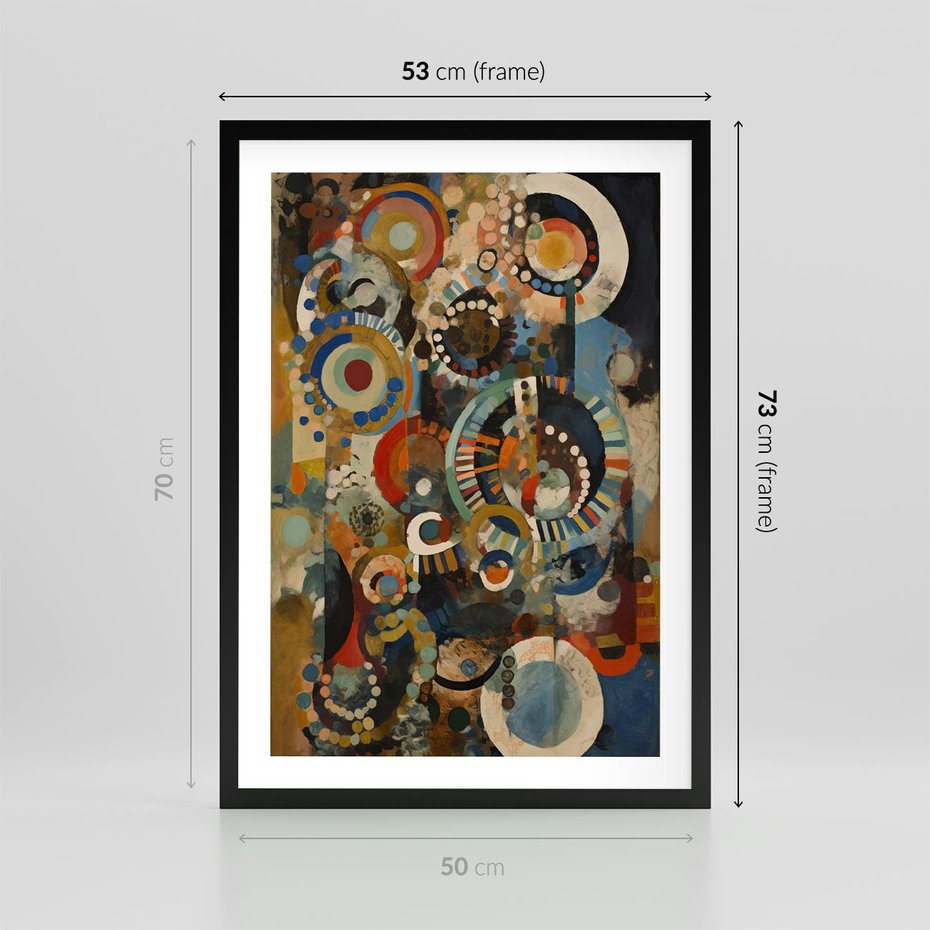Plakat w ramie 50x70 - Podróżne Wizje Aberracji - abstrakcyjny obraz, mnogość kolorów - rama czarna