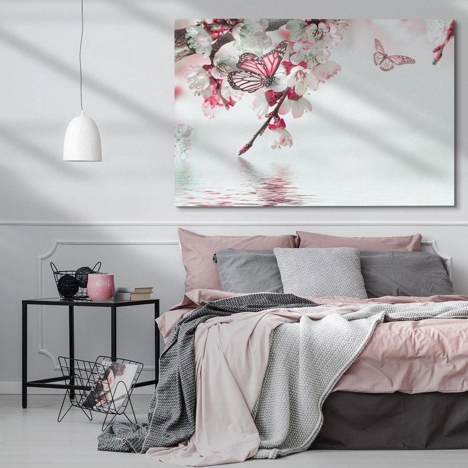 Obraz na płótnie 120x80 - Kwiatowa baśń z motylami - kwiaty, motyle