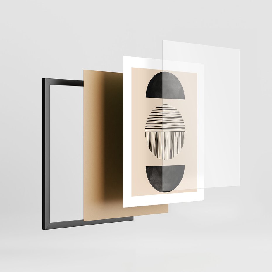 Zestaw obrazy w ramie 50x70 galeria - Geometryczne, grafiki, czarno, biały - rama czarna