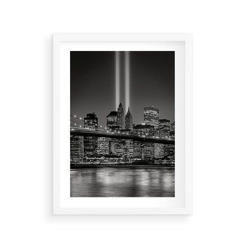 Plakat w ramie 50x70 - Miasto ożywione nocą - miasto, noc - rama biała
