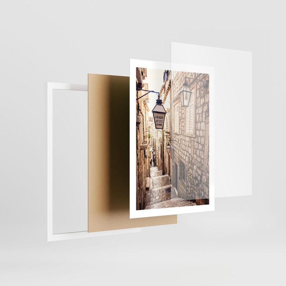 Plakat w ramie 50x70 - mistyczna podróż - uliczka, perspektywa - rama biała