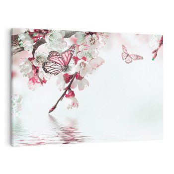 Obraz na płótnie 120x80 - Kwiatowa baśń z motylami - kwiaty, motyle