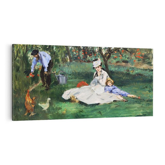 Obraz na płótnie 140x70 - Rodzina Monet w ogrodzie w Argenteuil (1874) Édouard Manet - Reprodukcja - reprodukcja, obraz na płótnie