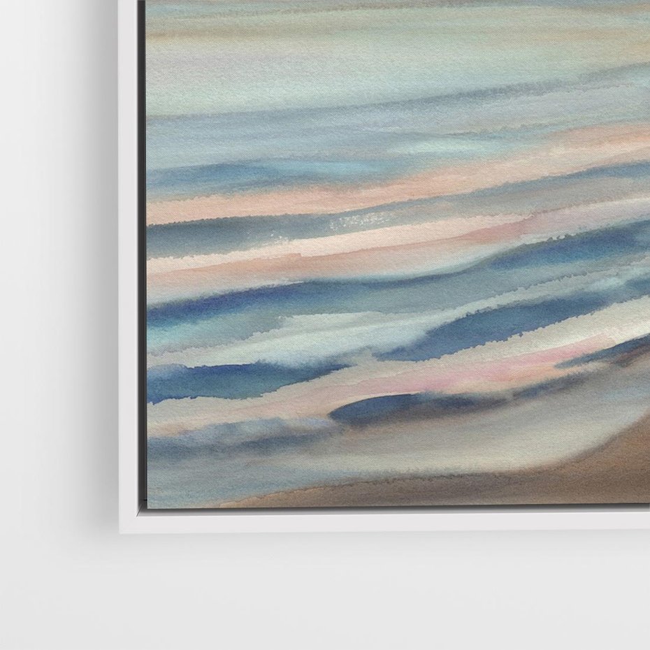 Obraz w ramie 50x50 - Witraże roziskrzonych myśli - akwarela, zamglony wschód słońca - rama biała