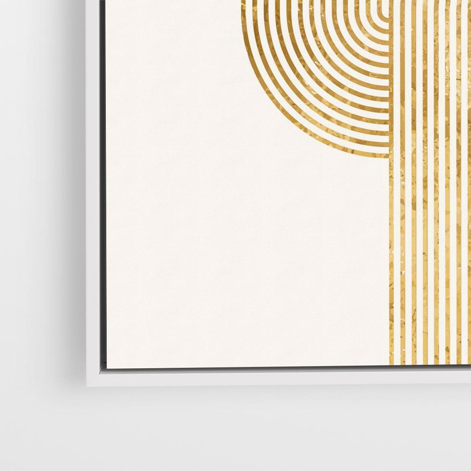 Obraz w ramie 50x50 - Podróżne Kształty - geometryczne linie w złotym kolorze, minimalizm - rama biała