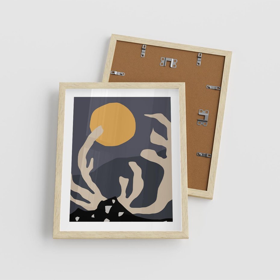 Plakat w ramie 40x50 - Tajemniczy Księżyc - nowoczesna sztuka, plakat - rama drewno