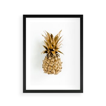 Plakat w ramie 50x70 - Ekskluzywny Akcent - złoty, ananas - rama czarna