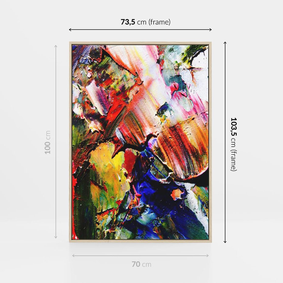 Obraz w ramie 70x100 - Szalejące ognie kolorów - abstrakcja, farby olejne - rama drewno