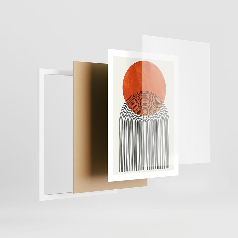 Plakat w ramie 50x70 - Abstrakcyjne Pulsacje - koło, boho styl - rama biała