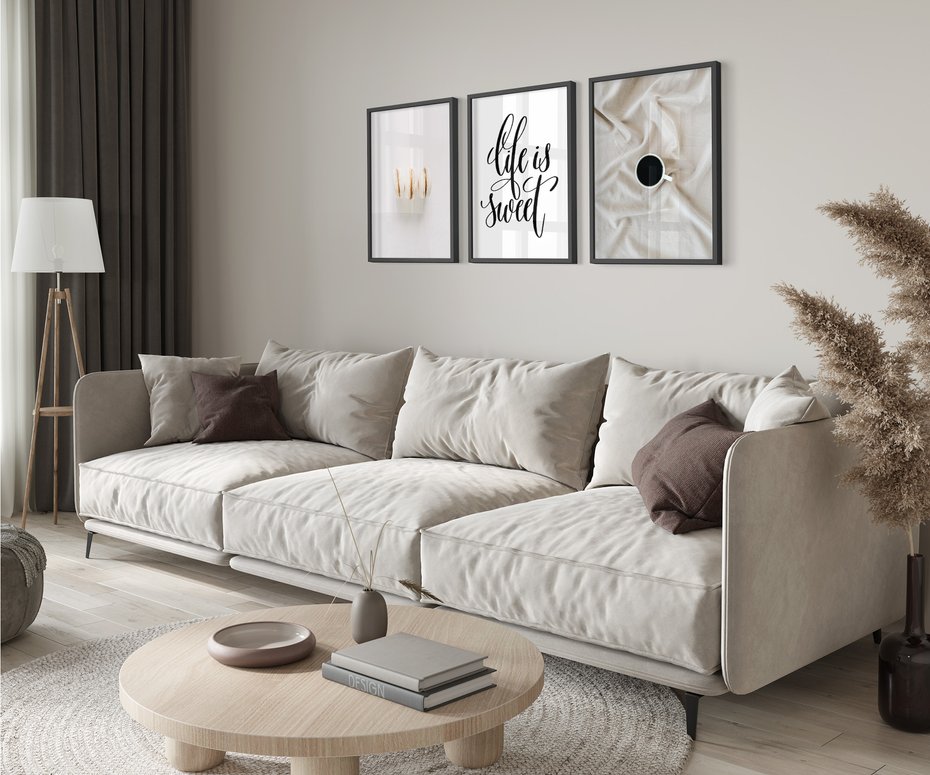 Zestaw obrazy w ramie 40x50 galeria - Makaroniki, kawa, typografia, napisy - rama czarna