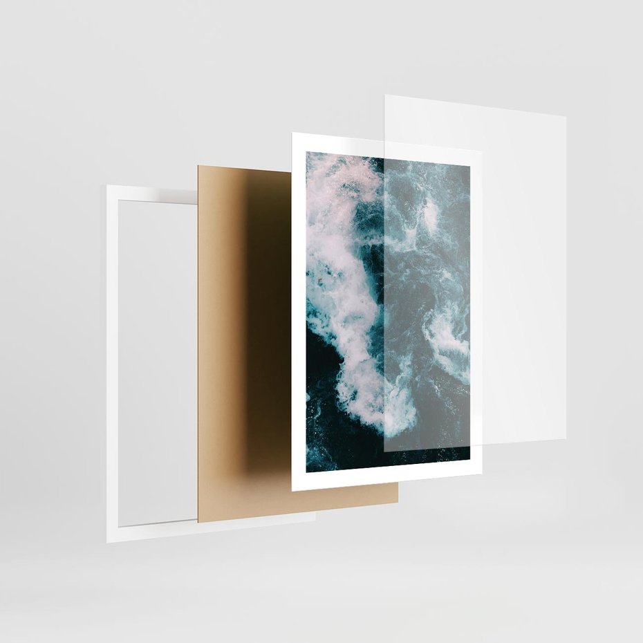 Plakat w ramie 50x70 - Fale w Odcieniach Turkusu - ocean, fale - rama biała