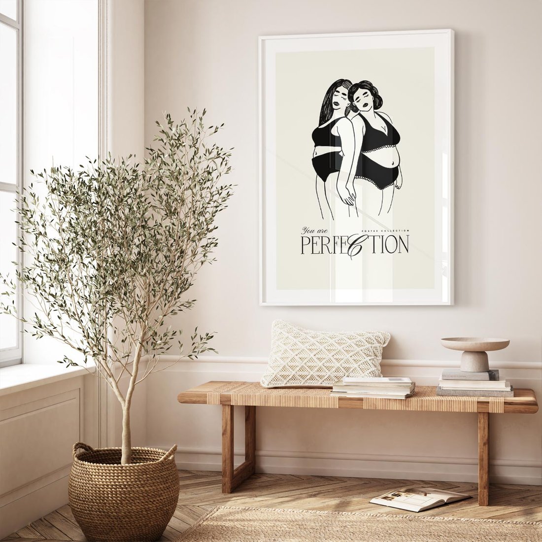 Plakat w ramie 50x70 - Siła i Wspólnota - nowoczesna sztuka kobieca, plakat - rama biała