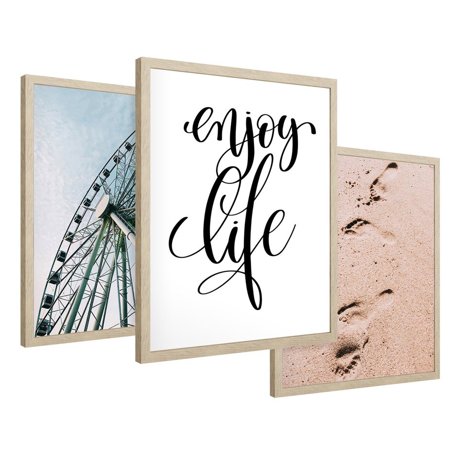 Zestaw obrazy w ramie 50x70 galeria - Wakacje, lato, pozytywny, cytat - rama drewno
