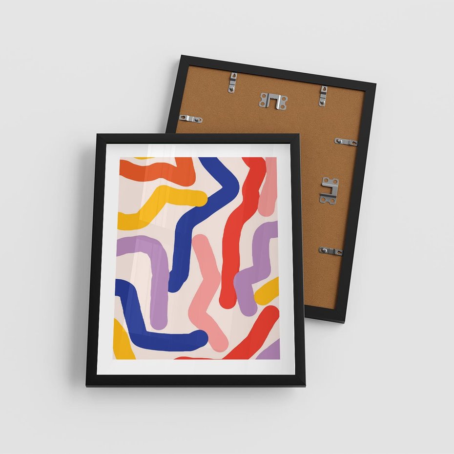 Plakat w ramie 40x50 - Abstrakcyjne Dialogi - abstrakcyjny kolorowy obraz, kolorowe linie - rama czarna