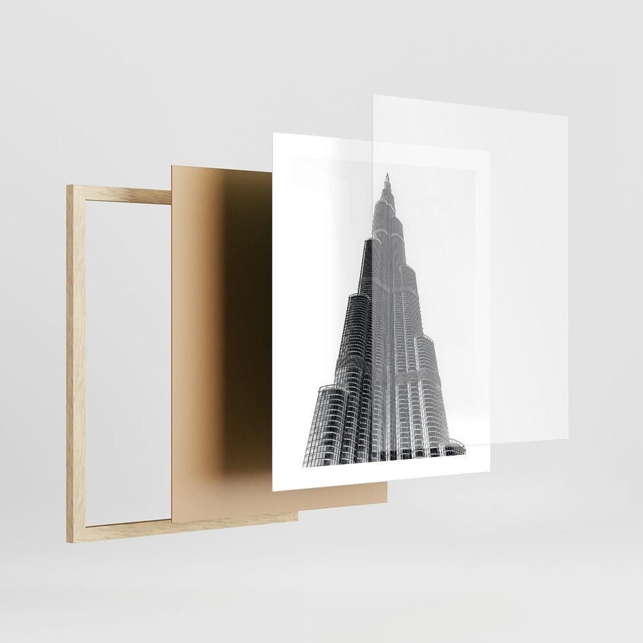 Plakat w ramie 40x50 - Wieżowiec w Monochromii - wieżowiec, architektura - rama drewno