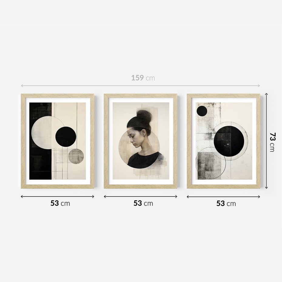 Zestaw obrazy w ramie 50x70 galeria - nowoczesny, loft, abstrakcja - rama drewno