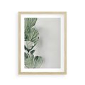 Plakat w ramie 30x40 - Minimalistyczna Harmonia: Zieleń Liści - zieone liście, kompozycja - rama drewno