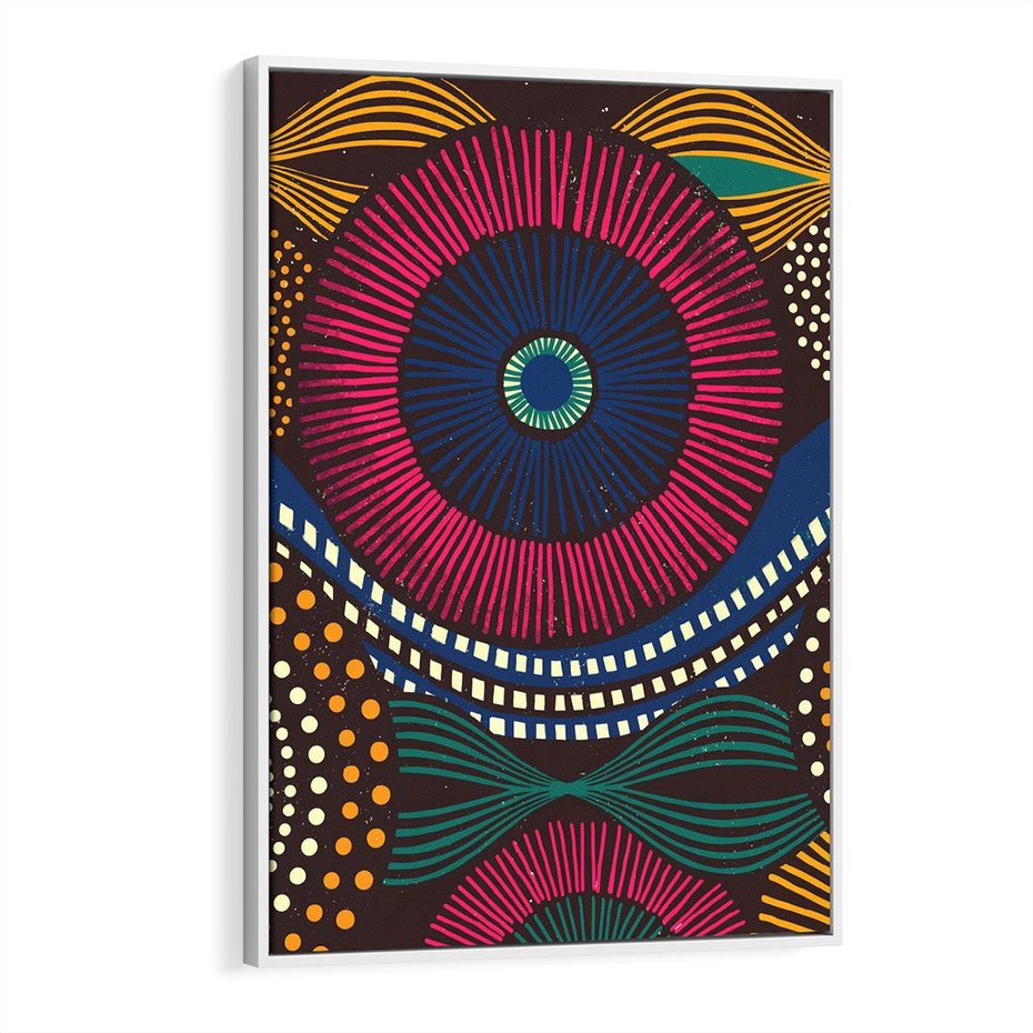 Obraz w ramie 80x120 - Energia Wzorców - enticzne wzory, kształty - rama biała