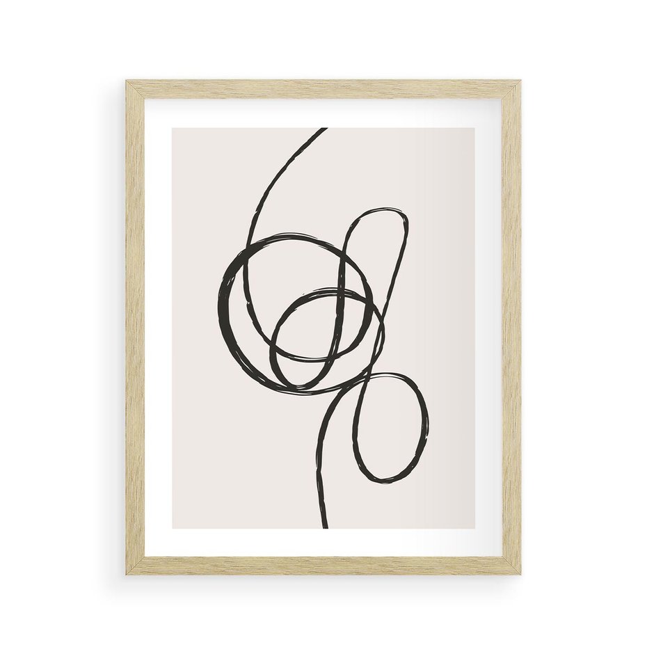 Plakat w ramie 40x50 - Migotliwa Kreatywność - abstrakcyjne szkicowane linie, minimalizm - rama drewno