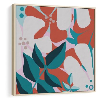 Obraz w ramie 80x80 - Harmonijne Formy - abstrakcyjna kompozycja kwiatowych form, kolor zgaszone - rama drewno