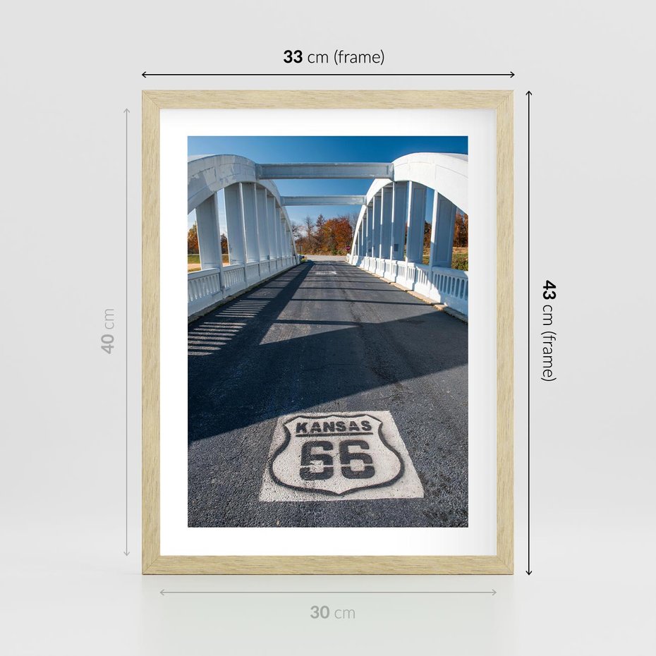 Plakat w ramie 30x40 - Kansas i Route 66 - Kansas, route 66 - rama drewno