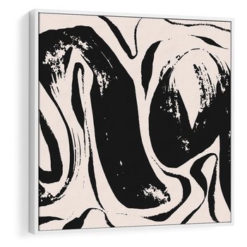 Obraz w ramie 50x50 - Wibracje w ciemnościach duszy - czarno biała abstrakcja, nieregularne rozmyte linie - rama biała