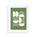Plakat w ramie 30x40 - Migotliwe Formy - geometryczne boho kształty na brązowym, oliwkowym tle - rama biała