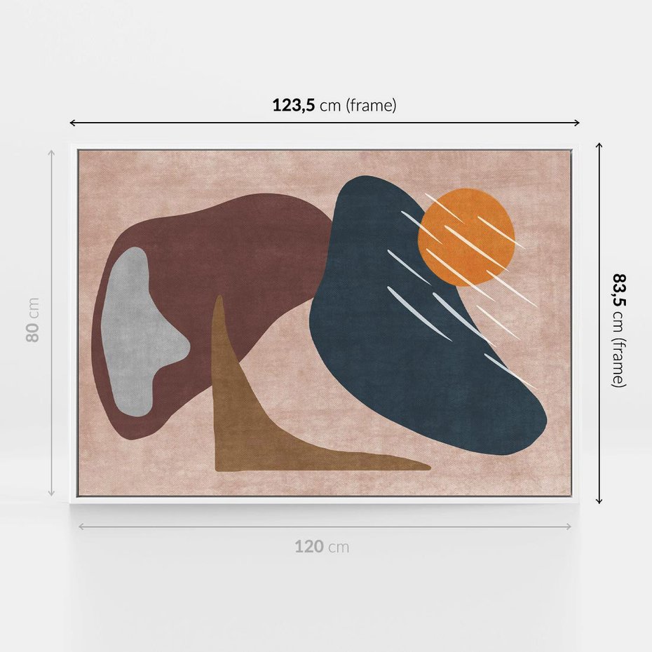 Obraz w ramie 120x80 - Opowieść szepczących pędzli - abstrakcyjne plamy, kształty - rama biała