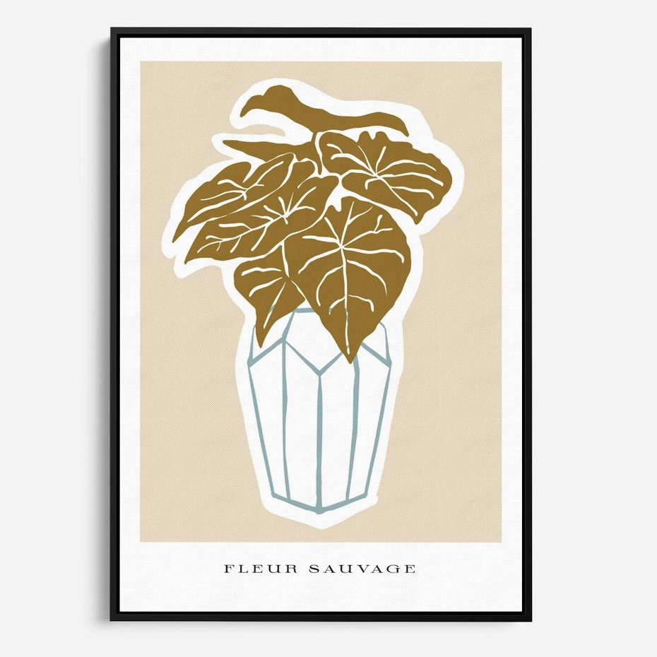 Obraz w ramie 70x100 - Rytmy Nowych Wizji - abstrakcyjne liście, tropikalne w wazonie - rama czarna