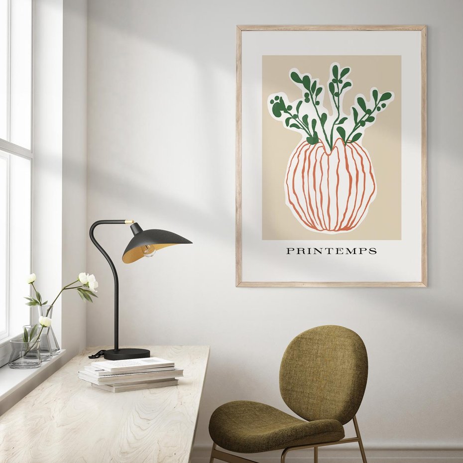 Plakat w ramie 40x50 - Boho Refleksje Natury - gałązki w wazonie, typografia - rama drewno