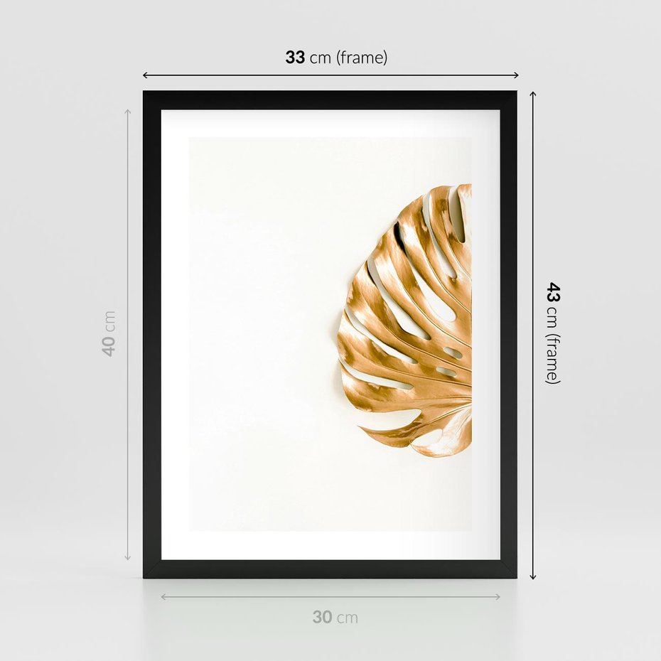 Plakat w ramie 30x40 - Przyjemność dla Oczu - złote, liście - rama czarna
